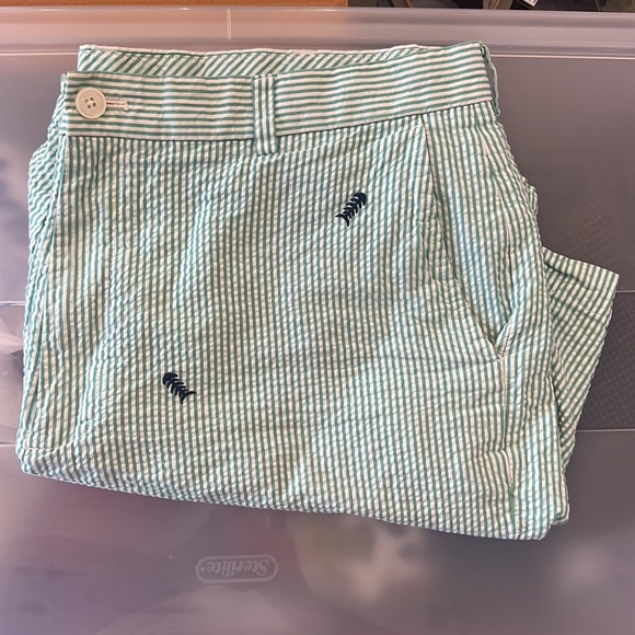 Brooks Brothers Seersucker 40 Waist Green & White With Fish Embroidered Shorts - Picture 10 of 10
